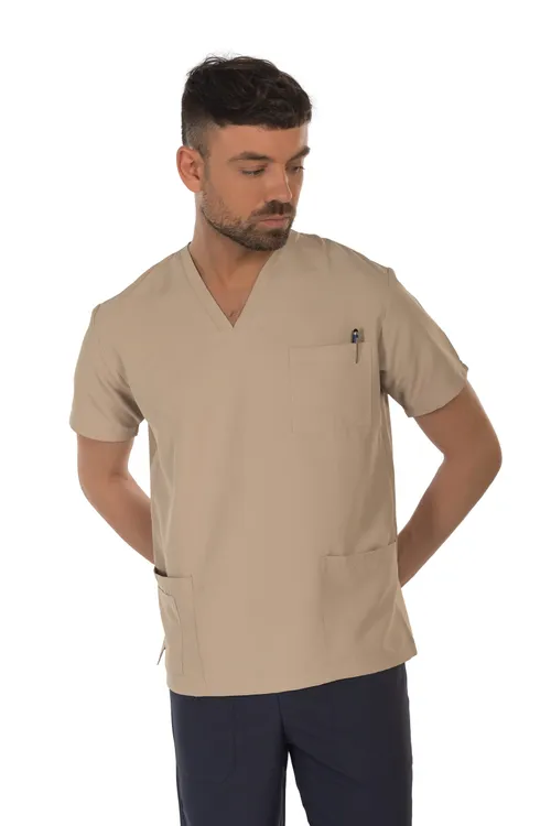 Unisex short sleeve scrub (Beige) – medical-uniforms product available from Barmaan Dental South Africa
