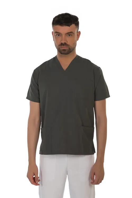 Unisex short sleeve scrub (Grey) – medical-uniforms product available from Barmaan Dental South Africa