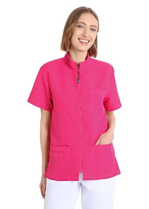 Unisex scrub top with zip (Pink) – medical-uniforms product available from Barmaan Dental South Africa