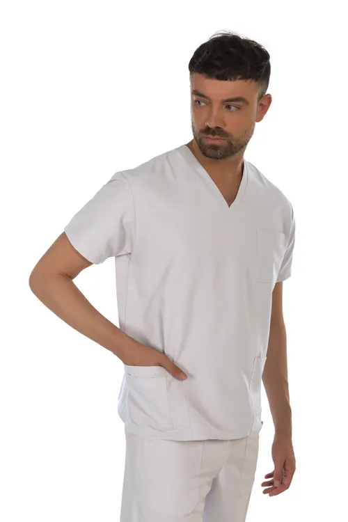 Unisex short sleeve scrub (White) – medical-uniforms product available from Barmaan Dental South Africa