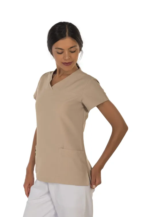 Women's short sleeve scrub (Beige) – medical-uniforms product available from Barmaan Dental South Africa