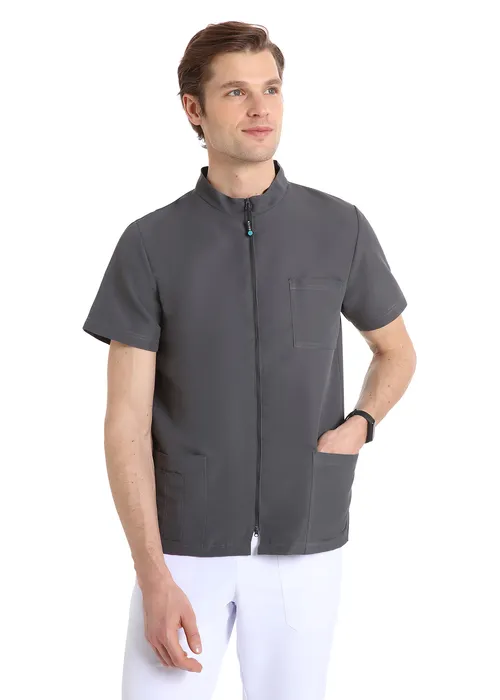 Unisex scrub top with zip (Gray) – medical-uniforms product available from Barmaan Dental South Africa