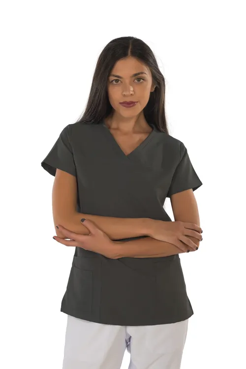 Women's short sleeve scrub (Grey) – medical-uniforms product available from Barmaan Dental South Africa