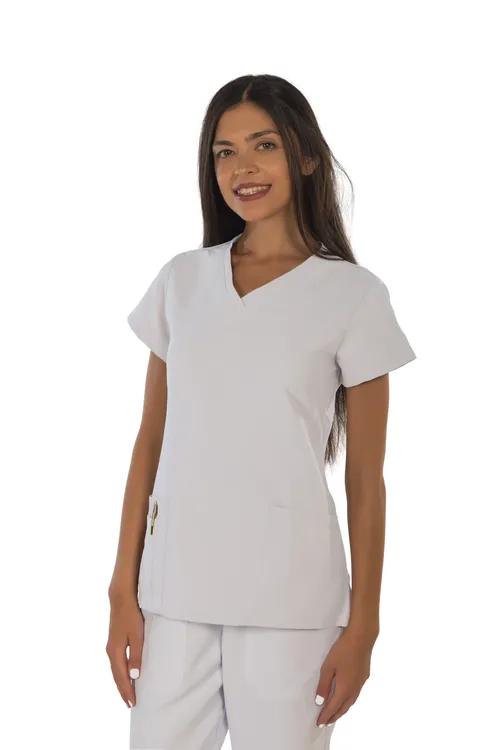 Women's short sleeve scrub (White) – medical-uniforms product available from Barmaan Dental South Africa