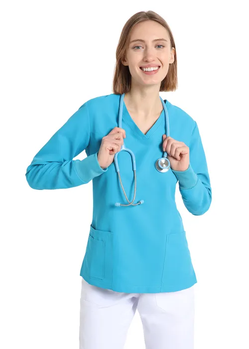 Women's long sleeve scrub (Turquoise) – medical-uniforms product available from Barmaan Dental South Africa