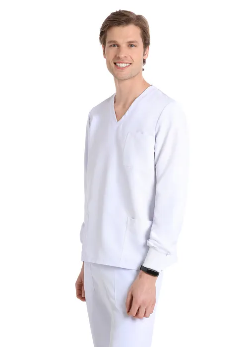 Unisex long sleeve scrub (White) – medical-uniforms product available from Barmaan Dental South Africa