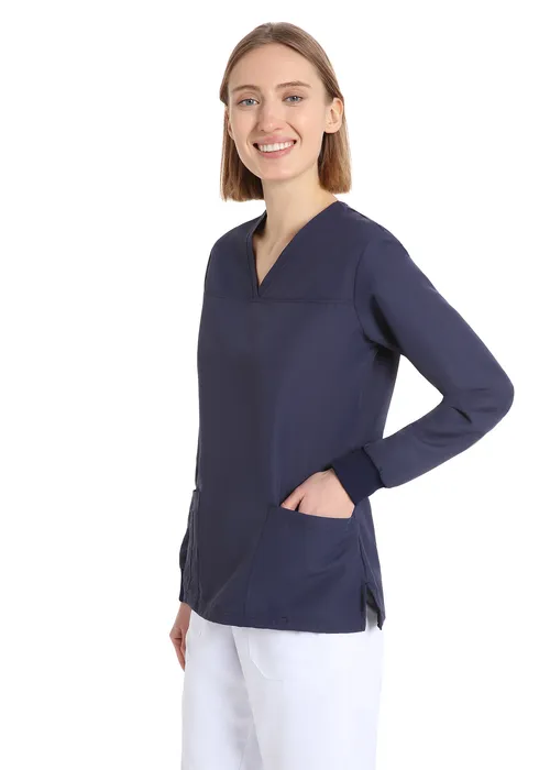 Women's long sleeve scrub (Navy) – medical-uniforms product available from Barmaan Dental South Africa