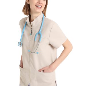 Unisex scrub top with zip (Beige)